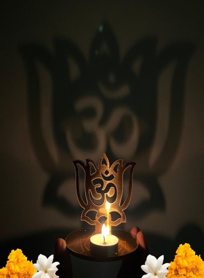 RUJVE Golden MDF Wooden Om Shadow Decorative Tea Light Candle Holder, Diya Stand for Home Decoration | Navratri, Diwali Decoration Items for Home Decor | Diwali Gift for Festival RWL-1001 - Image 2